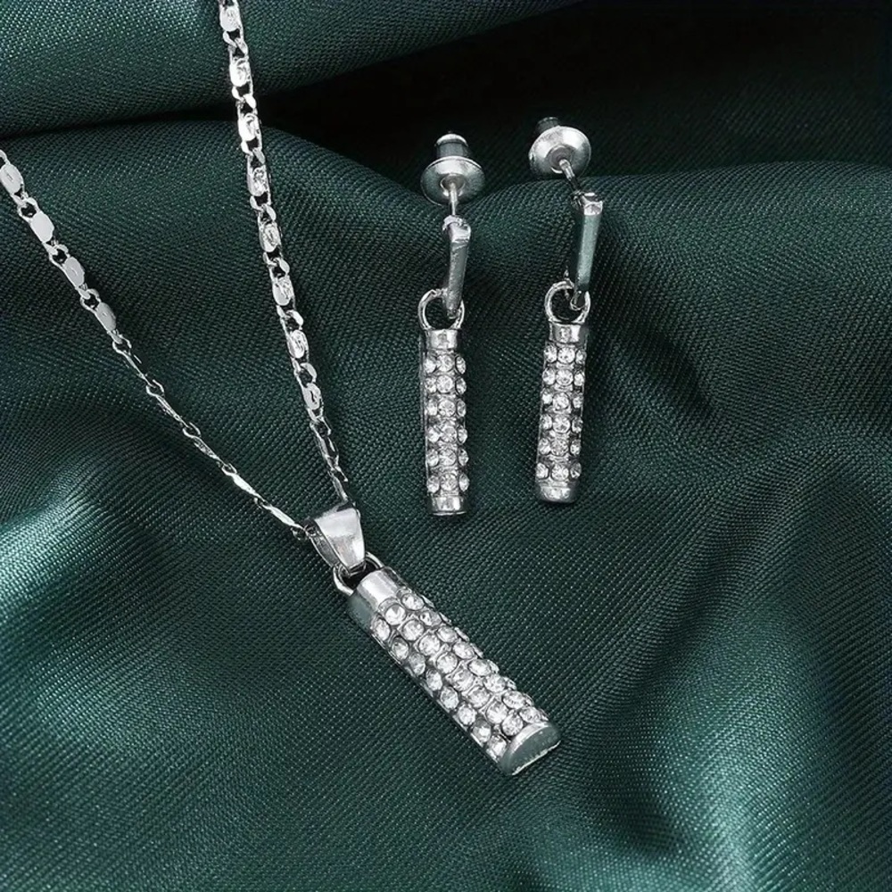 COPY - 14k plated Sparkling Creative Cylindrical Rod Earrings & Necklace Jewelr…